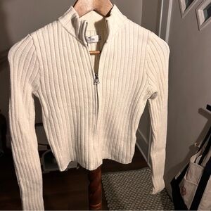 Hollister white zip up sweater